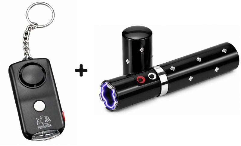 Alarme porte clé Noir "120 décibels" PANIC PIRANHA - Taser LIPSTICK Noir PRAGA 2 000 000 Volts avec lampe