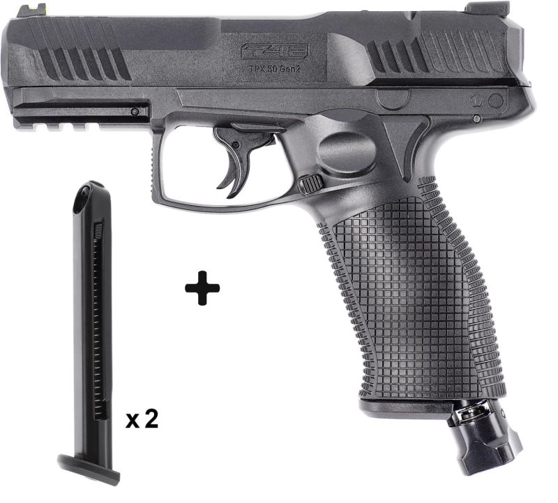 Pack Pistolet 8 coups T4E TPX50 Gen.2 cal.50 (19,9 joules) - 2 chargeurs supplémentaires (8 coups)