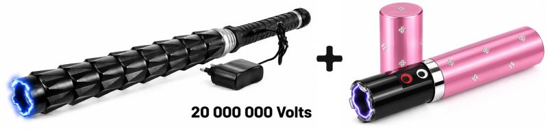 Matraque lampe Shocker PRAGA Z9 / 20 000 000 Volts - Taser LIPSTICK Rose UX 2 000 000 Volts avec lampe