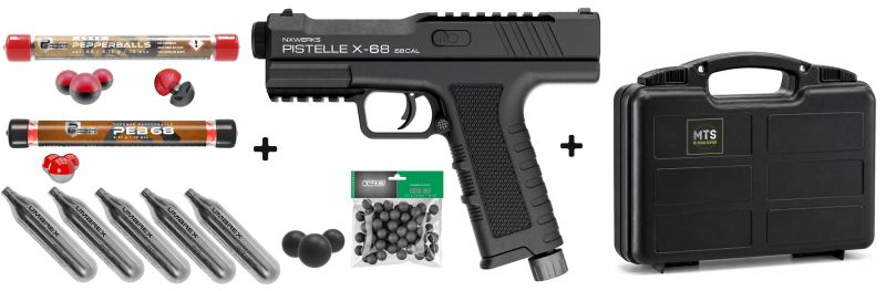 Pistolet 6 coups NxWERKS PISTELLE X-68 cal.68 (19,9 joules) "Pack Full Security Defense"