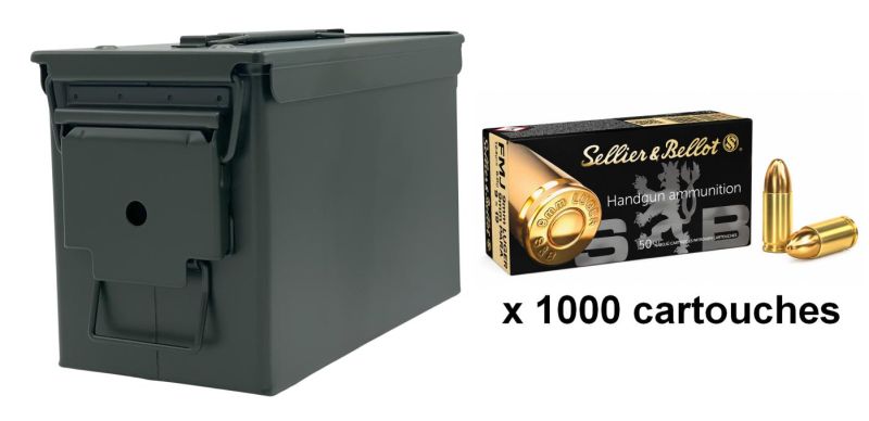 SELLIER & BELLOT cal.9mm PARA FMJ /Caisse OLIVE 1000 cartouches