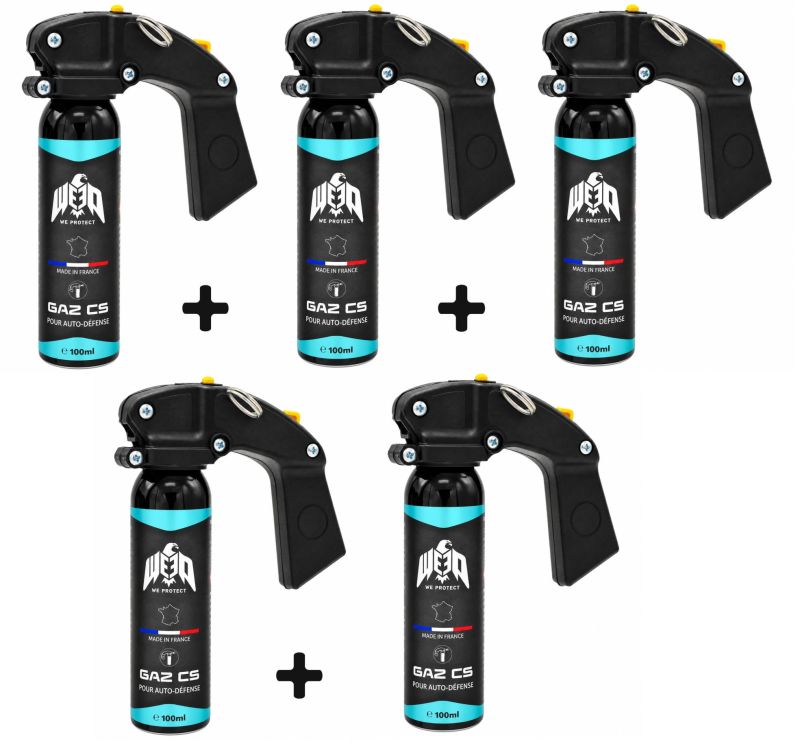 Bombe lacrymogène Gaz CS 70% WE PROTECT - 100ml avec poignée "PACK COMMERCANT"