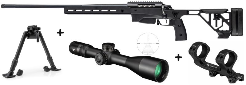 TIKKA T3x ACE GAME Black Steel GAUCHER 24.3" cal.300 Win Mag "Pack VORTEX VENOM 5-25x56 FFR -  bipied Optipod"