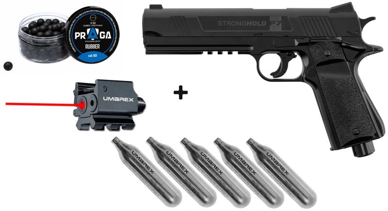 Pistolet 7 coups STRONGHOLD P7 cal.50 (11 joules) "Pack Laser"