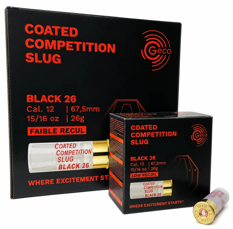 Cartouches GECO Slug Compétition Black 26 gr cal.12/67 (boite de 100)