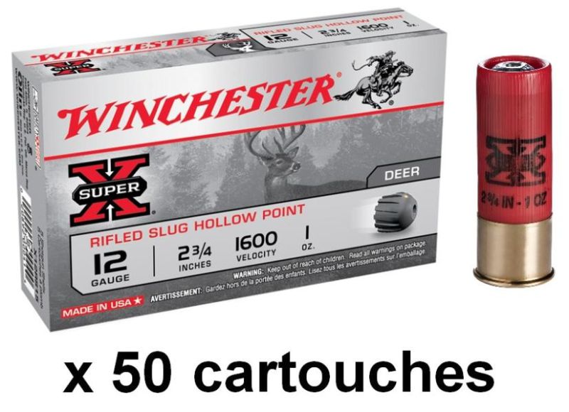 Balles WINCHESTER Slug Hollow Point cal.12/70 (lot de 50 cartouches)