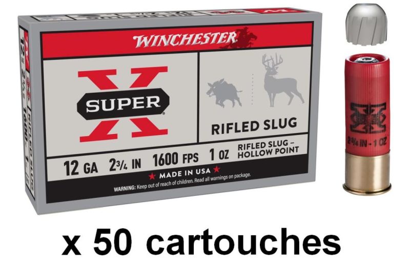 Balles WINCHESTER Slug Hollow Point cal.12/70 (lot de 50 cartouches)