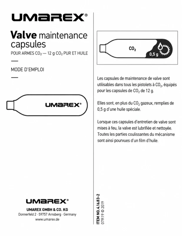 Capsule 12gr Co2 UMAREX d'entretien (lot de 5)