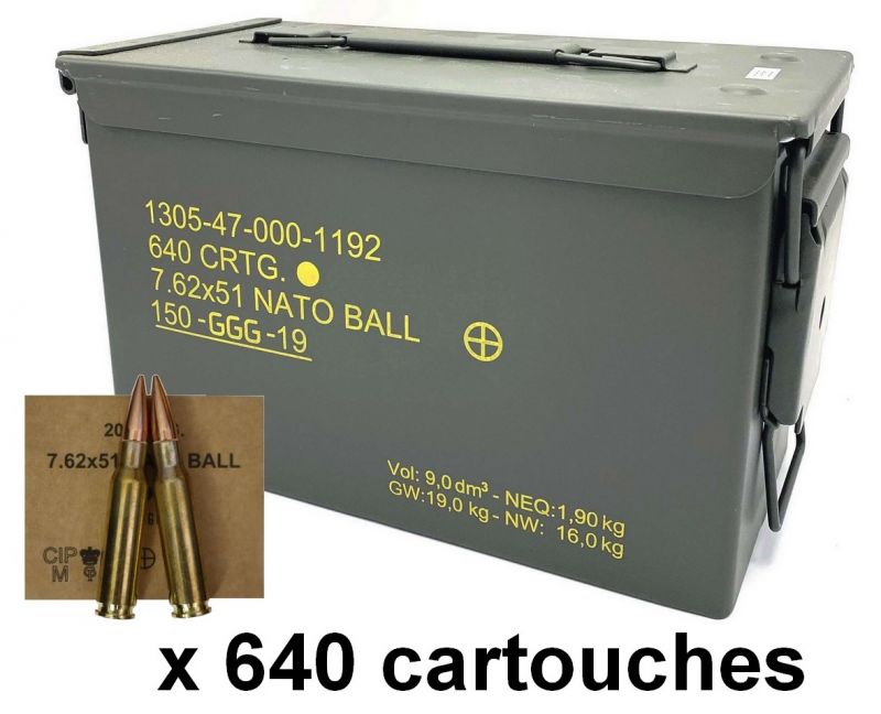 GGG caisse de 640 cartouches FMJ 147 gr cal.308 Win (7,62x51)
