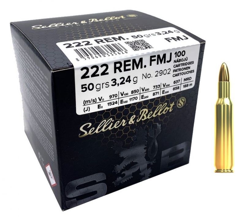 Sellier & Bellot cal.222 Rem FMJ 50 grains - 3.2 grammes /100