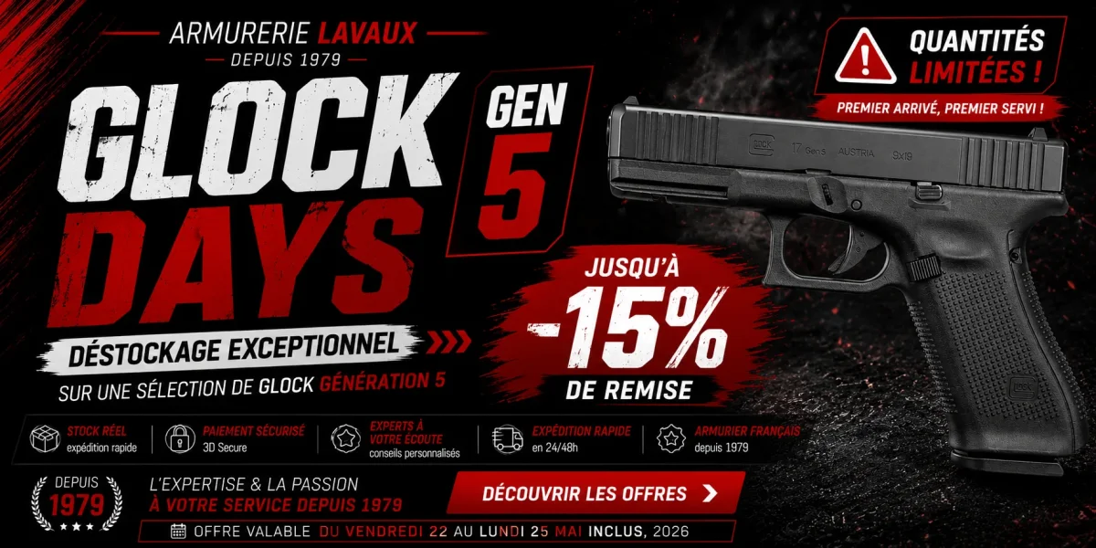 Destockages pistolets GLOCK Gén.5 jusqu'à -15%